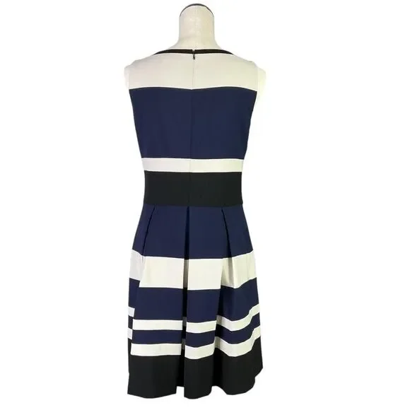Lauren Ralph Lauren Fit Flare Dress Women 8 Blue Colorblock Stripes Sleeveless - Picture 5 of 7